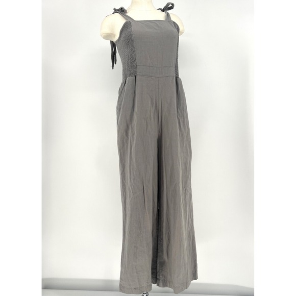 Sweet Salt Pants - Sweet Salt Womens Small Smocked Tie Strap Wide Leg Jumpsuit Gray Clean Girl
